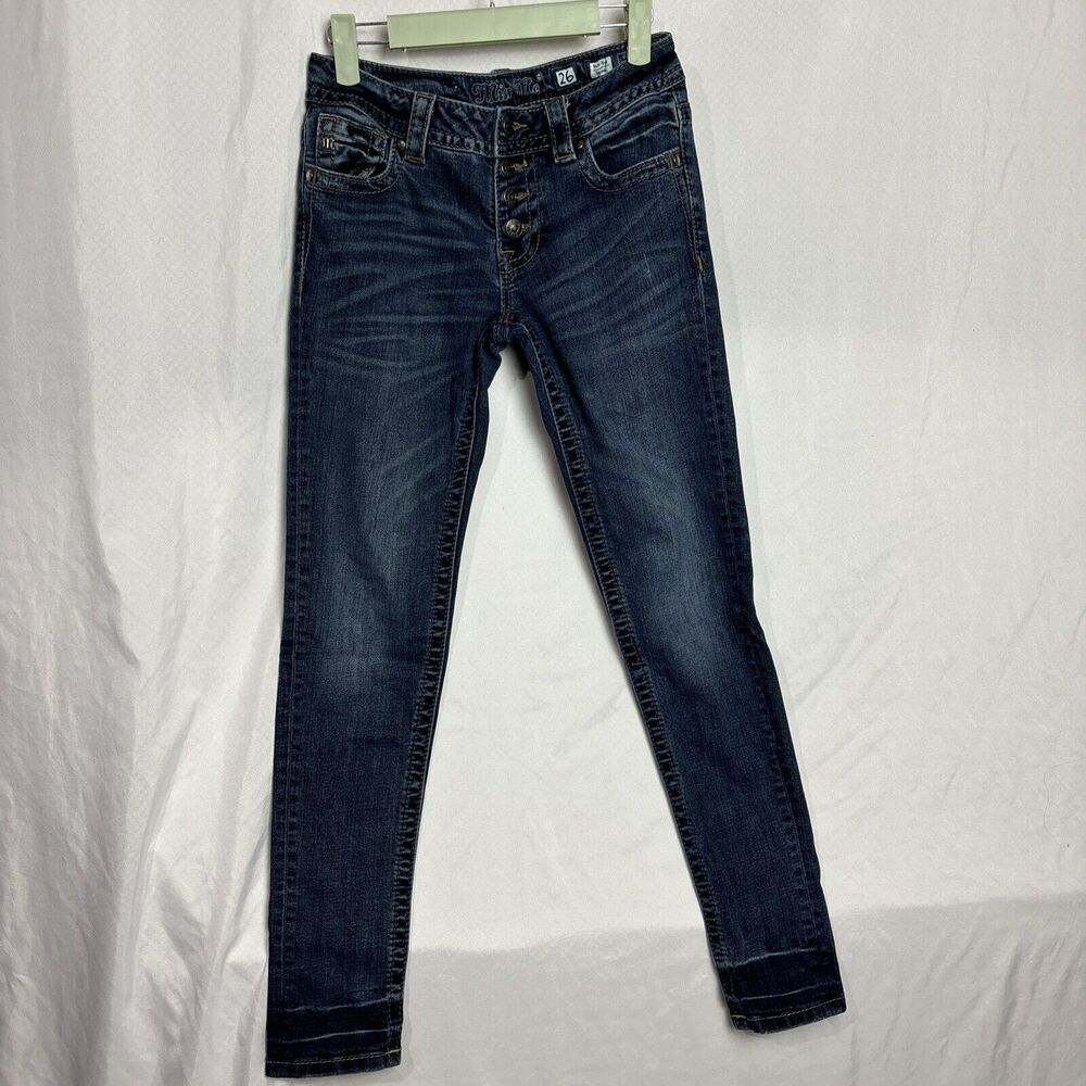 Miss Me Mid Rise Skinny Embellished Cross Pockets Stretch Jeans Women's 26